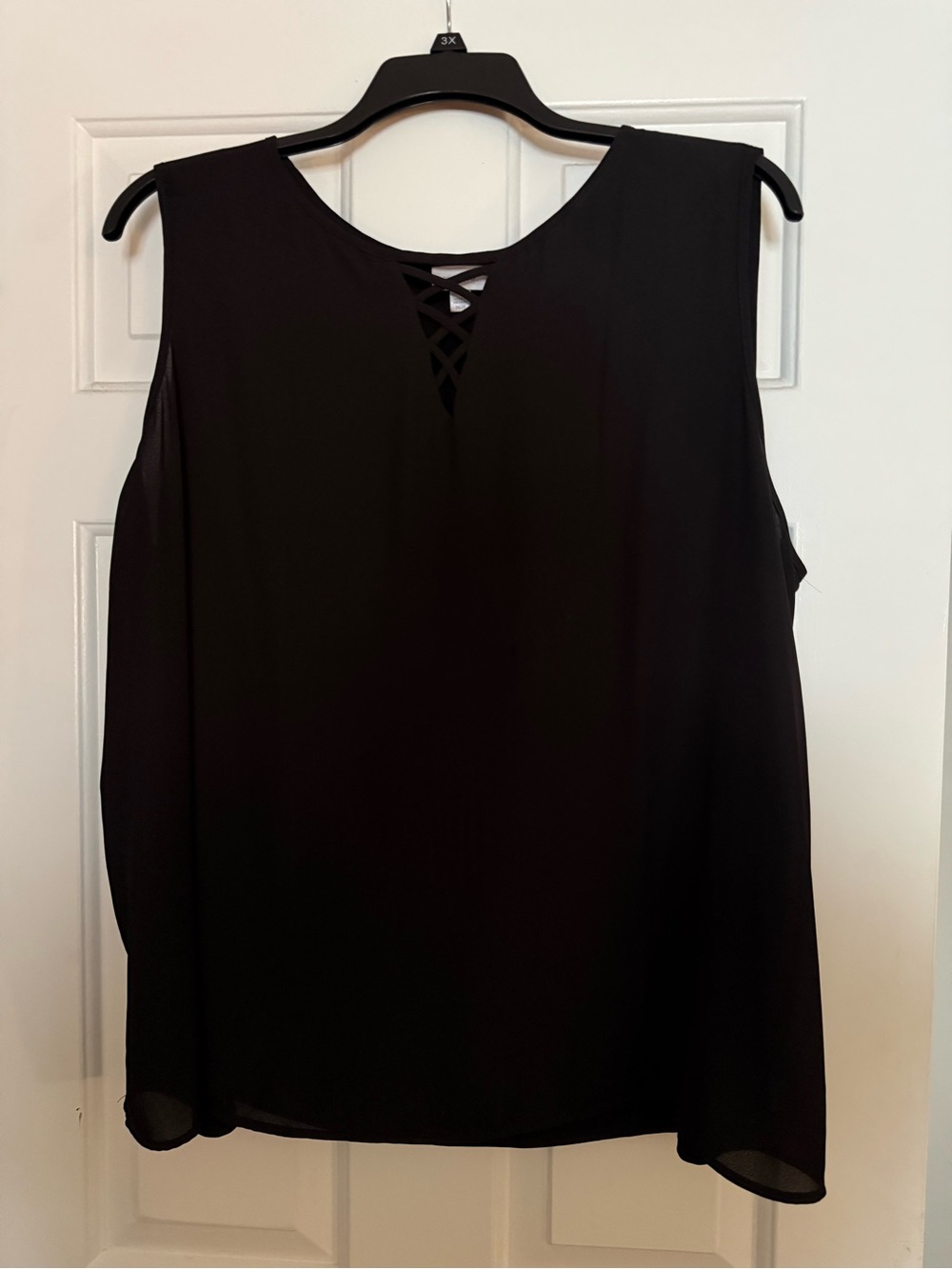 Avenue Black Sleeveless Camisole with Lattice V-Detail